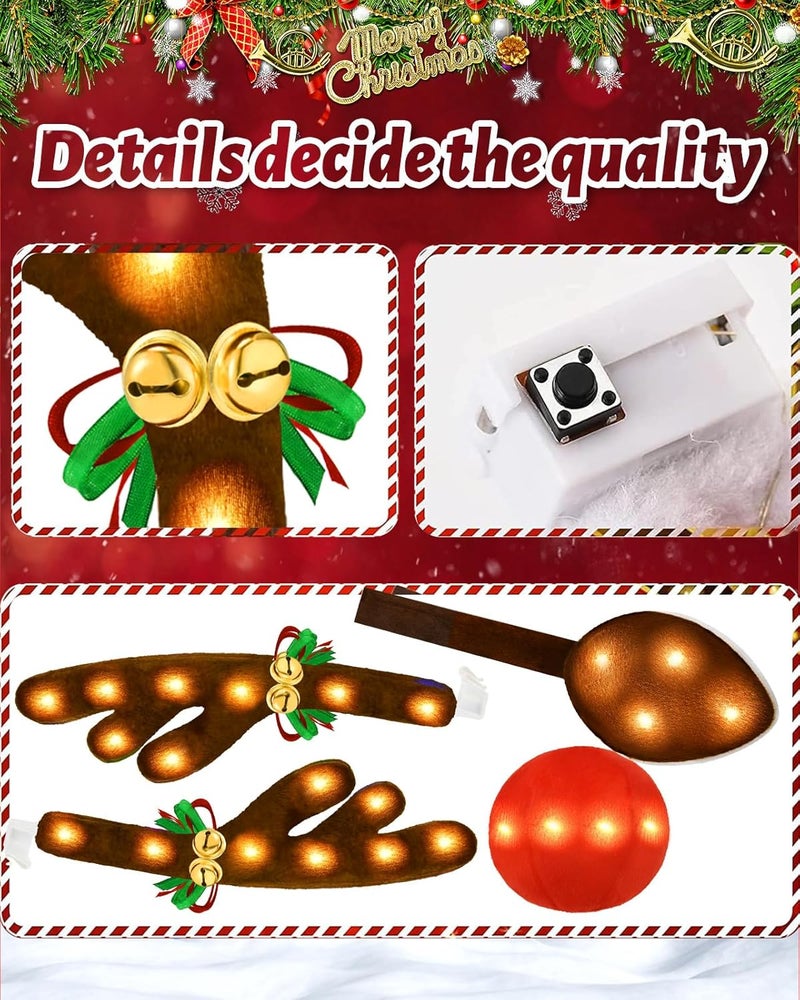 Dergo Christmas Reindeer Antlers Car Decoration Kit with LED Warm White Lights, Vehicle Christmas Car Kit with Jingle Bells Rudolph Reindeer and Nose, Tail for The Trunk - Image 5